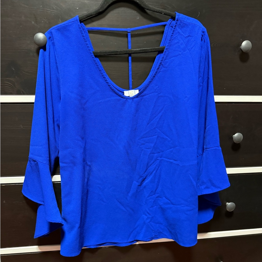 C. Wonder Royal Blue Blouse with Flared Sleeves